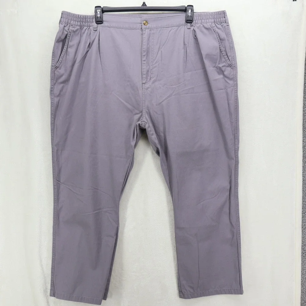 Cotton Traders Men Mercury Pleated Chino Pants Purple Gray Size 50 Elastic Waist